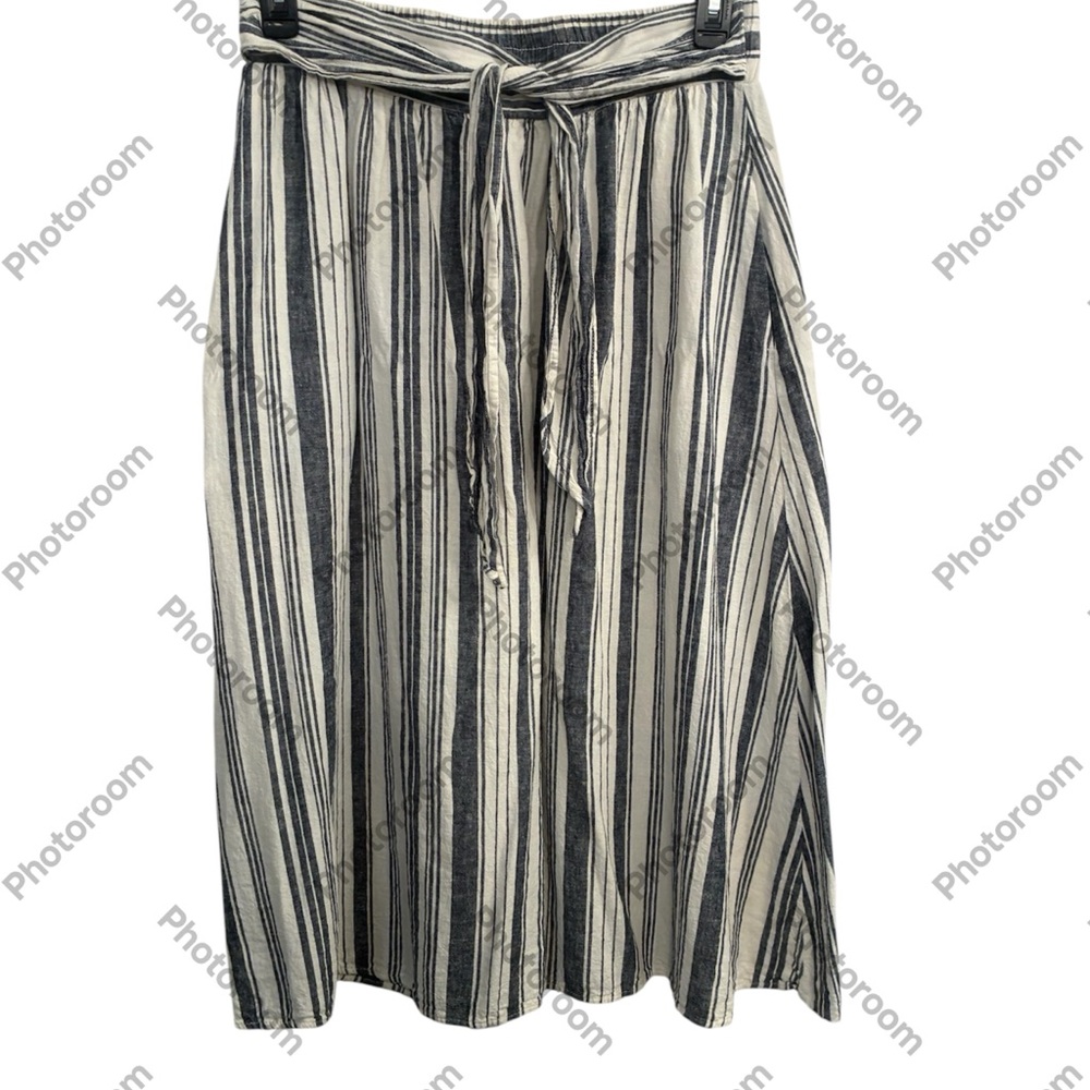 Striped Tie-Waist Maxi Skirt - Black & White- Medium